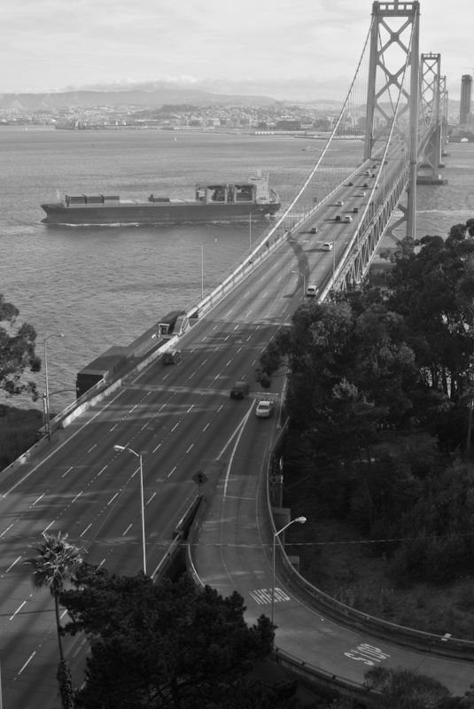 Bay Bridge and Freighter